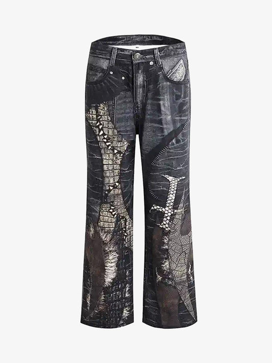 Thesupermade Full Cross Stitching Leather Flare Jeans 