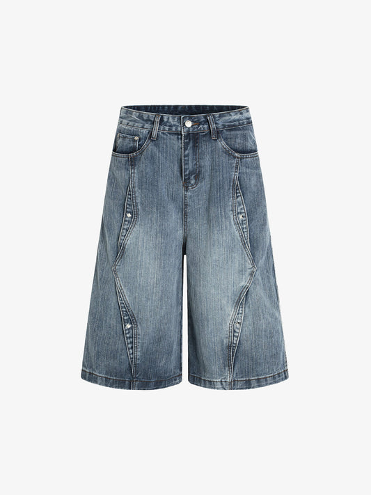 Washed Distressed Deconstructed Riveted Jorts 
