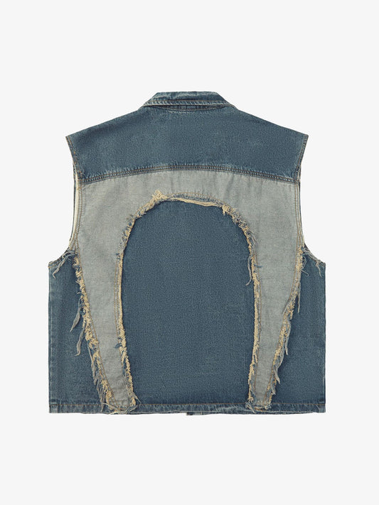 Thesupermade Contrast Denim Heart Stitching Street Rap Vest - 2062 