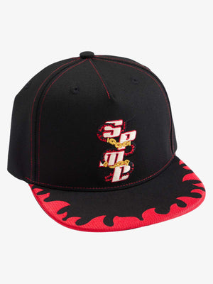 Embroidered Flame-Trimmed Black Baseball Cap - 2365 