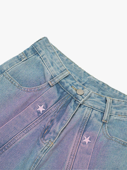 Thesupermade American Retro Spray-painted Star Embroidered Jeans 