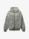 Street Washed Distressed Stitching Rivet Hooded Jacket 