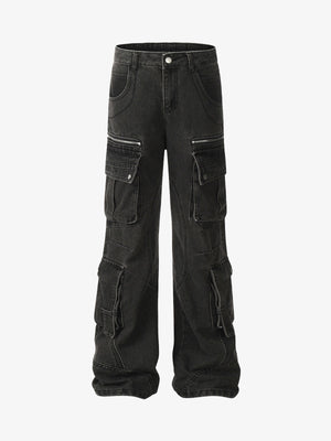 Washed Multi-Pocket Bootcut Jeans 