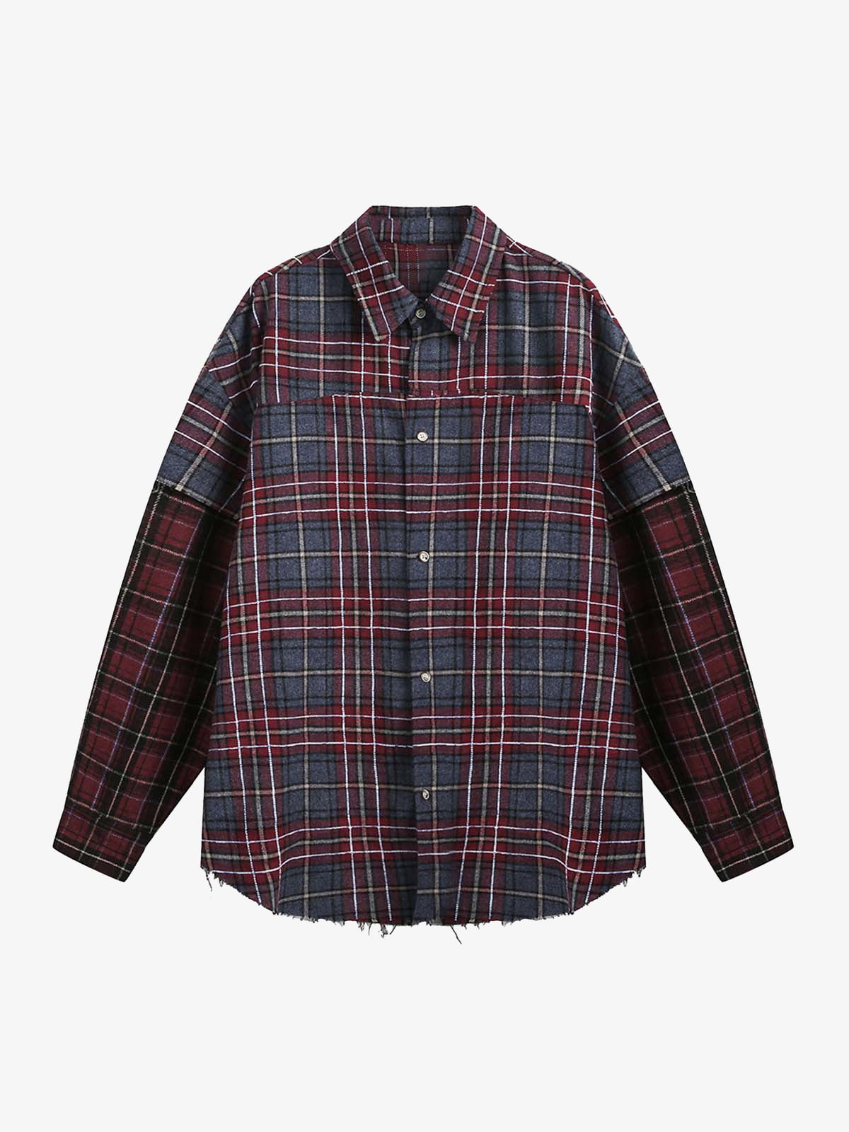 Retro Faux Two-Piece Plaid Shirt 