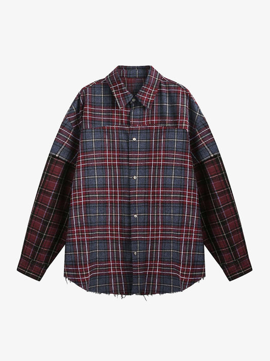 Retro Faux Two-Piece Plaid Shirt 