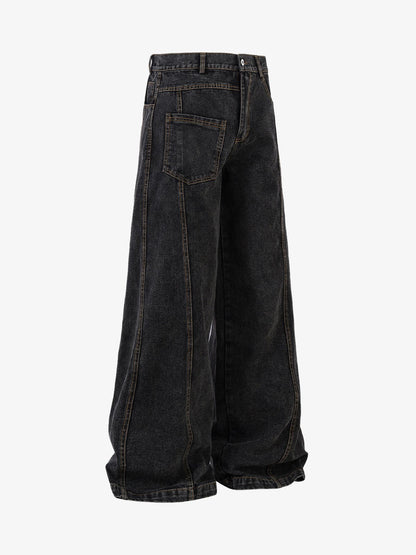 Washed Distressed Deconstructed Split Jeans 
