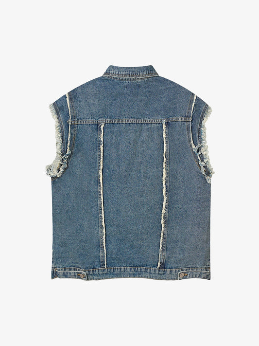 Thesupermade High Street Washed Raw Edge Denim Vest 