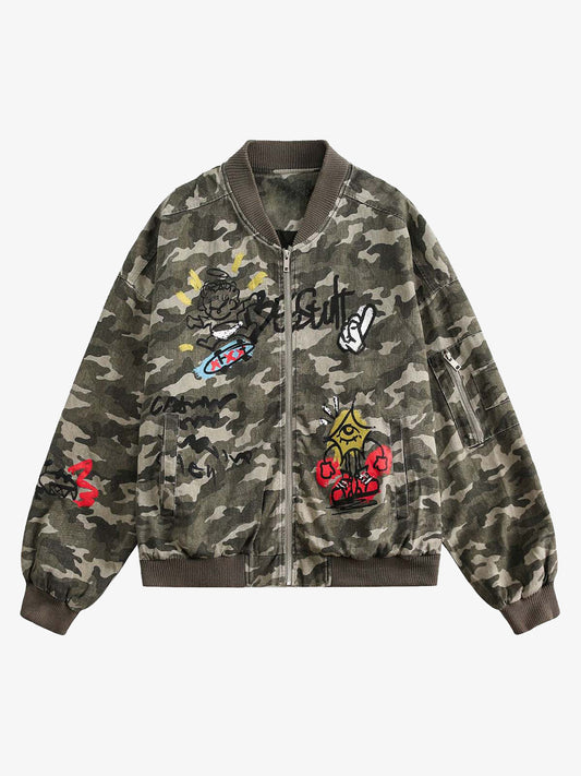 Graffiti Camouflage Baseball Bomber Jacket 