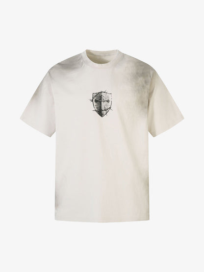 Heavy Cotton Washed Cross Shield Print T-shirt 