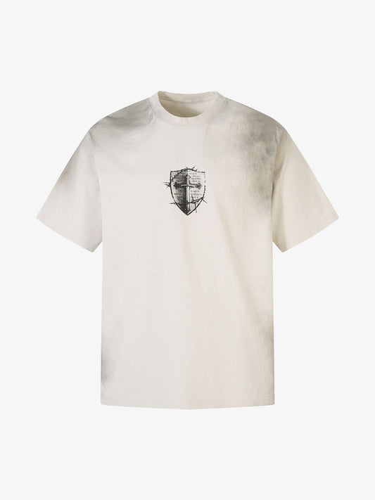 Heavy Cotton Washed Cross Shield Print T-shirt 