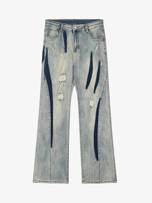 Thesupermade Vintage Washed Split Structure Hip-Hop Jeans 
