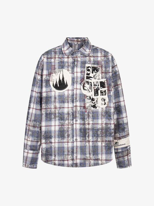 Retro Cleanfit Patch Embroidered Plaid Shirt 