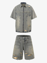 Distressed Ripped Denim Suit 