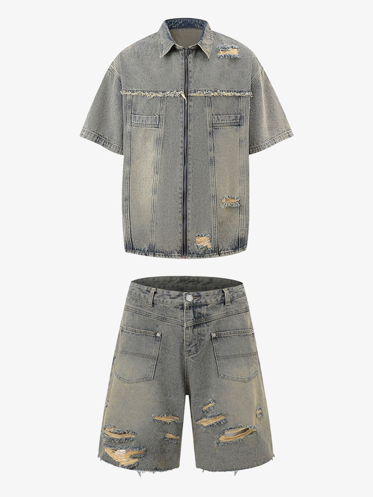 Distressed Ripped Denim Suit 