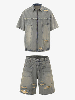 Distressed Ripped Denim Suit 