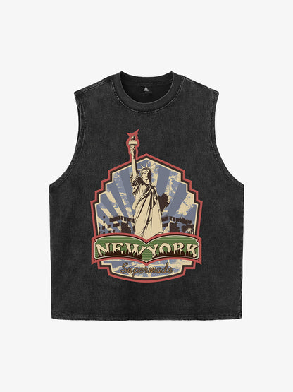Original Street Statue Of Liberty Print Vest - 2531 