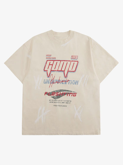 Retro Washed Contrast Color Broken Letters T-shirt 