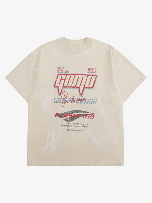 Retro Washed Contrast Color Broken Letters T-shirt 
