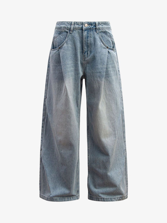 Washed Distressed Double Pleat Jeans 