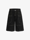 Contrast Stitched Patch Pocket Denim Jorts 