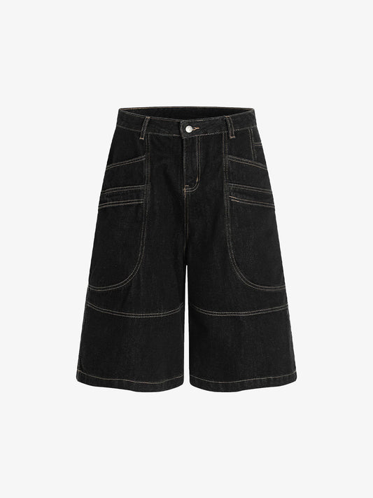 Contrast Stitched Patch Pocket Denim Jorts 