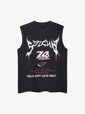 Retro Washed Letter Print Vest 