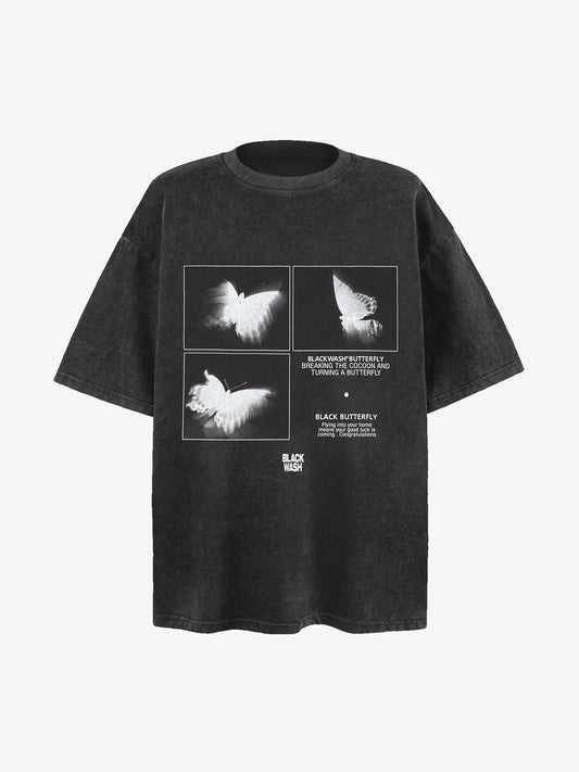 Thesupermade Washed Shadow Butterfly Street Rap T-Shirt 
