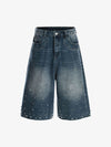 Washed Studded Denim Jorts 