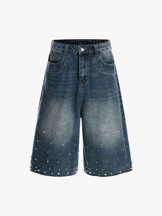 Washed Studded Denim Jorts 