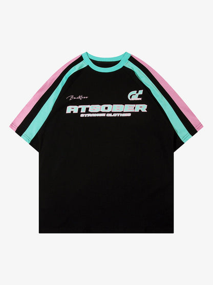 Sports Style Color-Blocked Splicing T-shirt 
