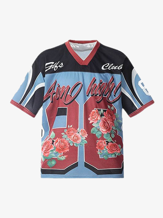 Floral Print Jersey V Neck T-Shirt 
