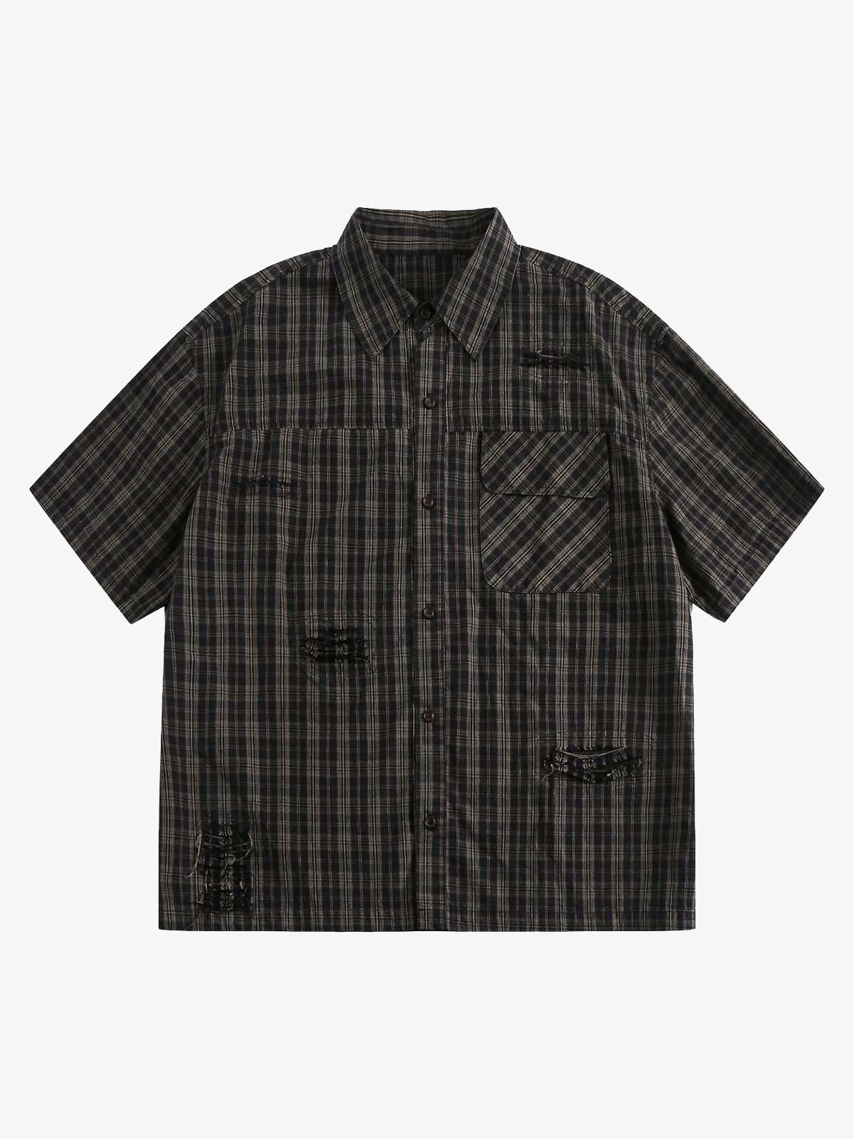 Distressed Plaid Short-Sleeve Shirt 
