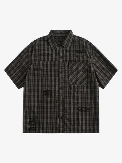 Distressed Plaid Short-Sleeve Shirt 