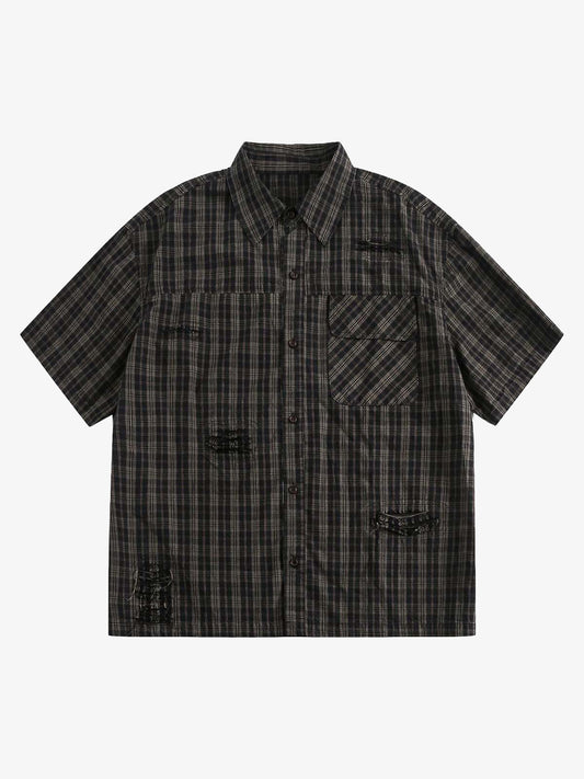 Distressed Plaid Short-Sleeve Shirt 