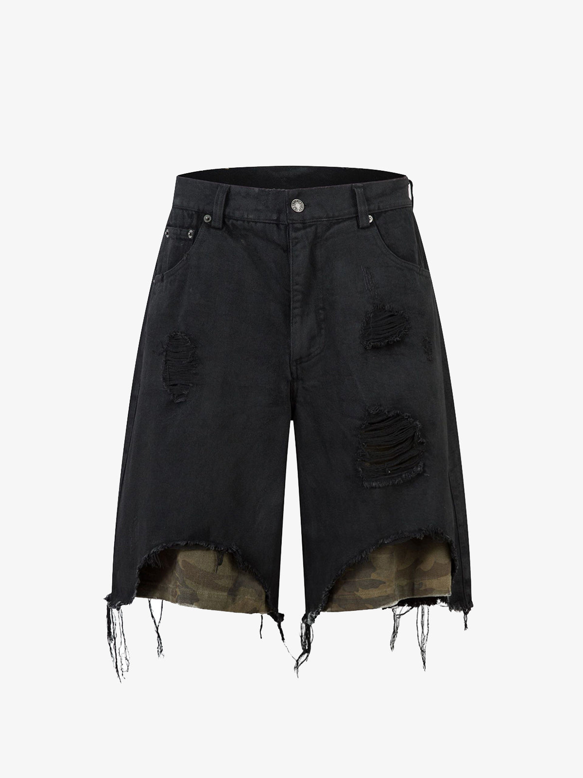 Distressed Ripped Black Denim Shorts 