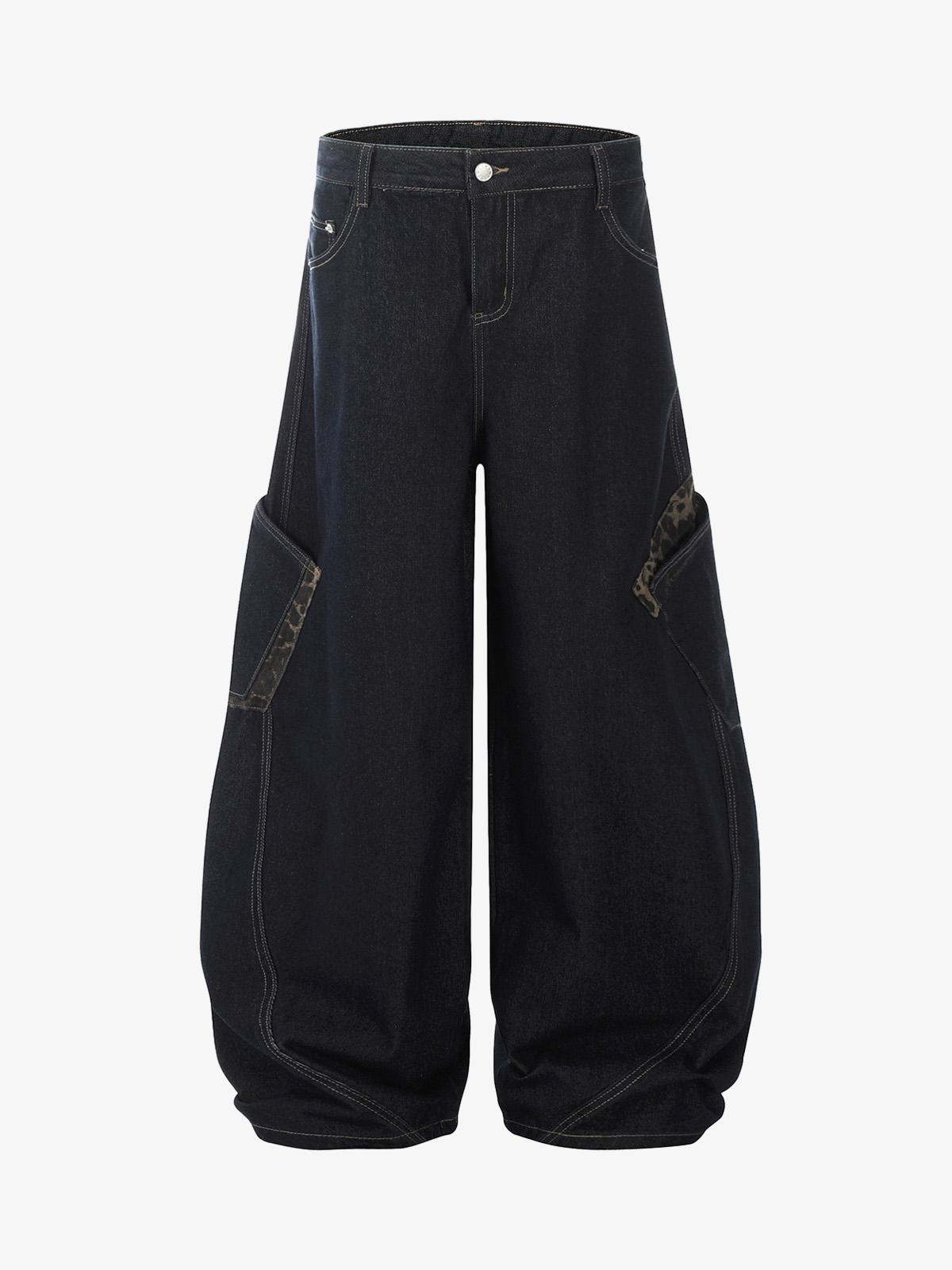 Deconstructed Cheetah Print Baggy Barrel Jeans - 2286 