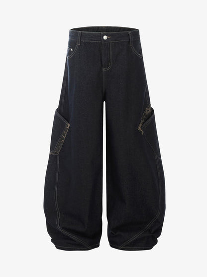 Deconstructed Cheetah Print Baggy Barrel Jeans - 2286 