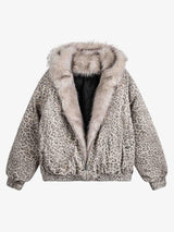 Cheetah Print Mink Fur Hooded Jacket - 2270 