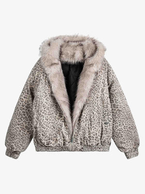 Cheetah Print Mink Fur Hooded Jacket - 2270 