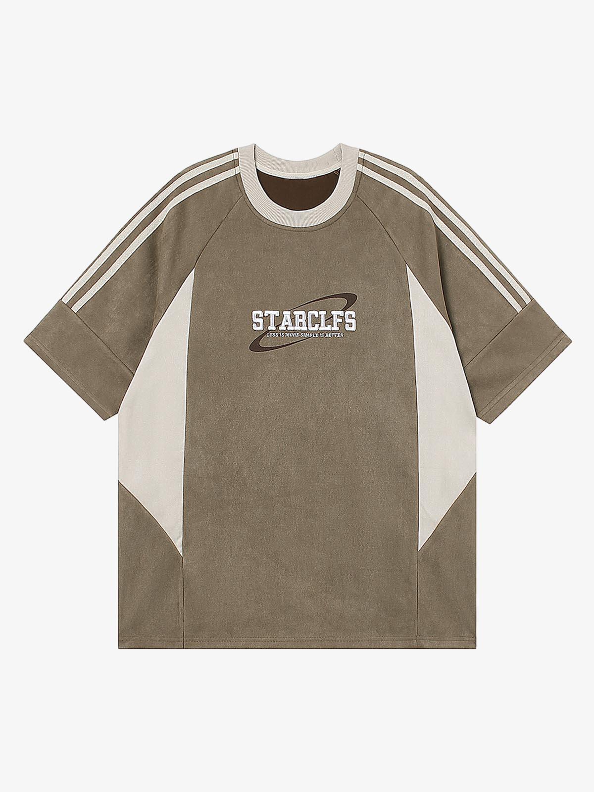 Suede Contrast Color Spliced Letter Embroidery Oversize T-shirt 