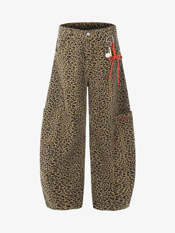 Pantalon tonneau à imprimé guépard avec cordon orange