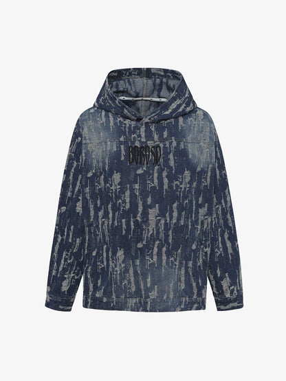 Thesupermade Embroidered Washed Denim Hoodie 