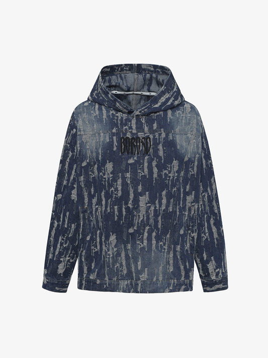 Thesupermade Embroidered Washed Denim Hoodie 
