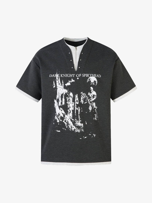 Retro Faux Two-Piece Print T-shirt 