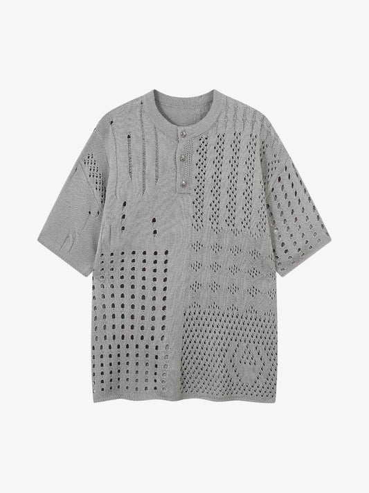 Openwork Knit Short-Sleeve Sweater 