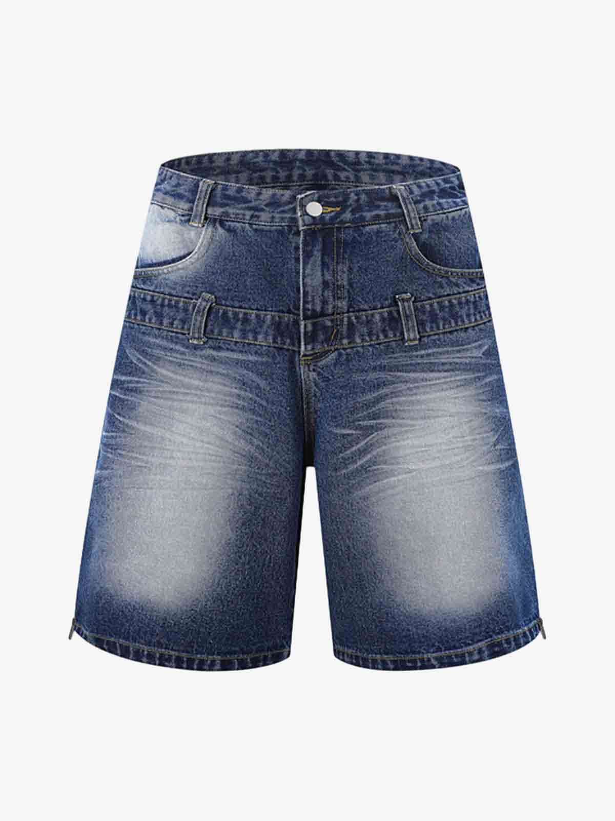 Thesupermade Old Washed Double Waistband Design Denim Jorts