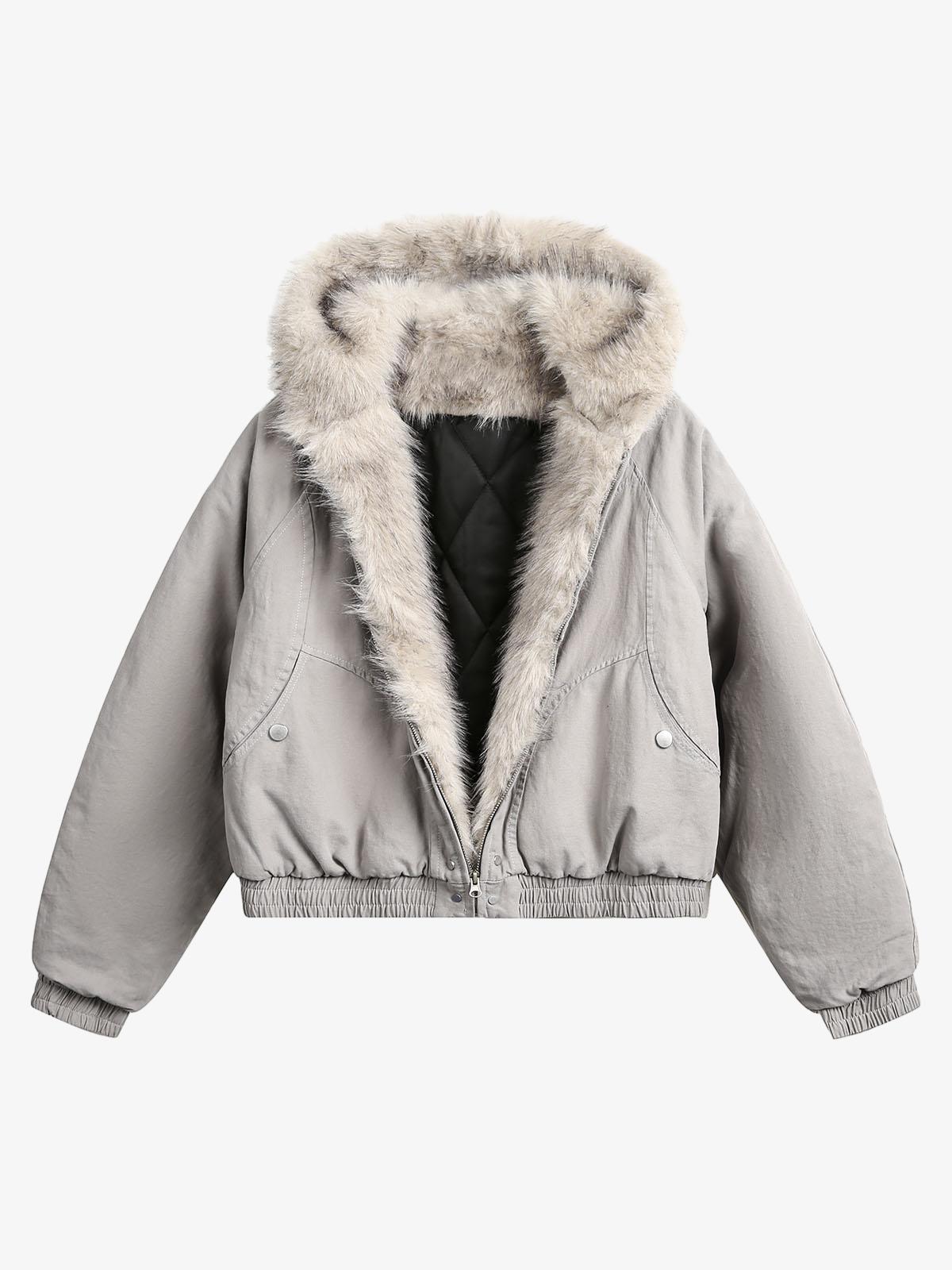 Spliced Fur Hooded Quilted Jacket - 2285 