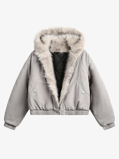 Spliced Fur Hooded Quilted Jacket - 2285 
