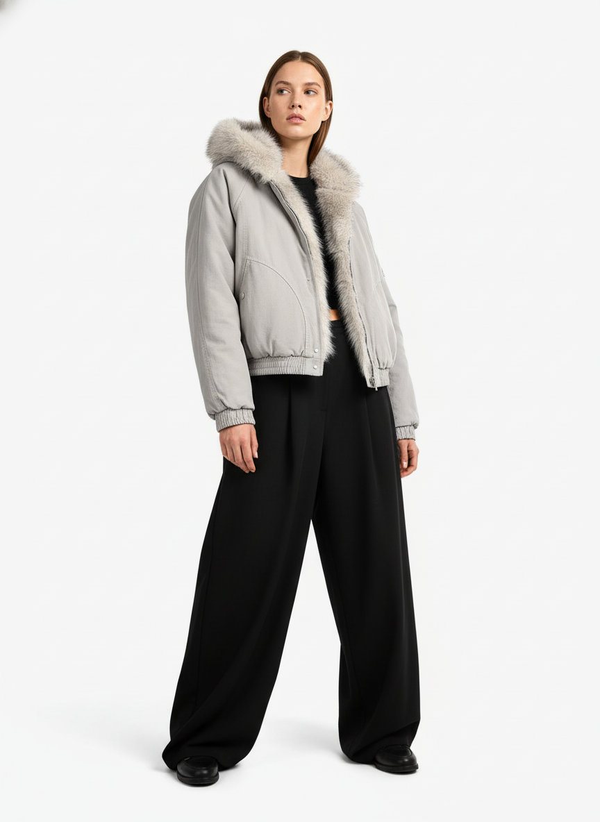 Spliced Fur Hooded Quilted Jacket - 2285 