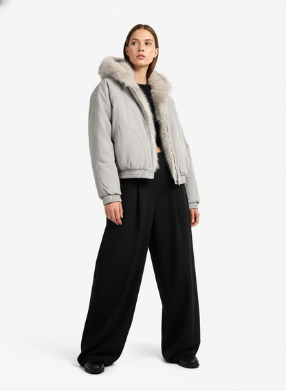 Spliced Fur Hooded Quilted Jacket - 2285 